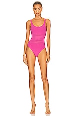 ALAÏA Vienne One Piece Swimsuit in Rose Fluo, view 1, click to view large image.