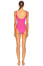 ALAÏA Vienne One Piece Swimsuit in Rose Fluo, view 3, click to view large image.