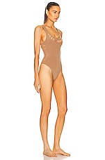 ALAÏA Laser One Piece Swimsuit in Camel Fonce, view 2, click to view large image.