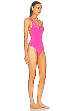 ALAÏA One Piece Laser Swimsuit in Rose Fluo, view 2, click to view large image.