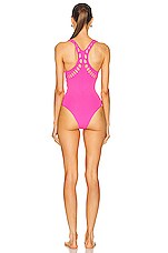 ALAÏA One Piece Laser Swimsuit in Rose Fluo, view 3, click to view large image.