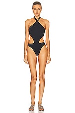 ALAÏA Trikini One Piece Swimsuit in Noir, view 1, click to view large image.