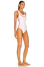ALAÏA Perforation One Piece Swimsuit in Blanc Optique, view 2, click to view large image.