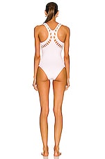 ALAÏA Perforation One Piece Swimsuit in Blanc Optique, view 3, click to view large image.
