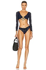 ALAÏA Long Sleeve One Piece Swimsuit in Marine, view 1, click to view large image.