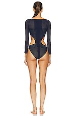ALAÏA Long Sleeve One Piece Swimsuit in Marine, view 3, click to view large image.