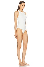 ALAÏA Cross Back One Piece Swimsuit in Blanc, view 3, click to view large image.