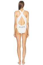 ALAÏA Cross Back One Piece Swimsuit in Blanc, view 4, click to view large image.