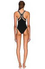 ALAÏA Seamless Perforated One Piece Swimsuit in Vert Fonce, view 4, click to view large image.