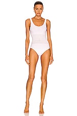 ALAÏA Corset Seamless One Piece Swimsuit in Blanc Optique, view 1, click to view large image.