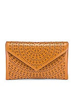 ALAÏA Oum 20 Leather Laser Cut Clutch in Tan Clair, view 1, click to view large image.