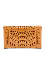 ALAÏA Oum 20 Leather Laser Cut Clutch in Tan Clair, view 3, click to view large image.