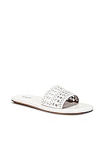 ALAÏA Perforated Flat Sandal in Blanc Casse, view 2, click to view large image.