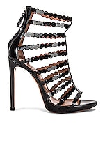 ALAÏA Cage Patent Leather Sandals in Noir, view 1, click to view large image.