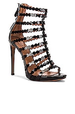 ALAÏA Cage Patent Leather Sandals in Noir, view 2, click to view large image.
