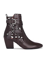 ALAÏA Perforated Ankle Boot in Marron Fonce, view 1, click to view large image.