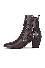 ALAÏA Perforated Ankle Boot in Marron Fonce, view 5, click to view large image.