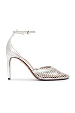 ALAÏA Fishnet Sandal in Argent, view 1, click to view large image.