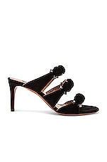 ALAÏA Pom Pom Studded Mules in Noir, view 1, click to view large image.