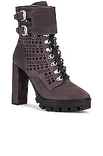 ALAÏA Perforated Military Boots in Cendre, view 2, click to view large image.