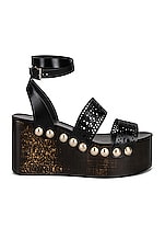 ALAÏA Vienne Wooden Ankle Strap Wedges in Noir, view 1, click to view large image.
