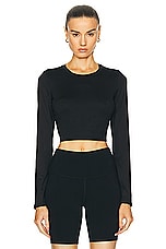 alo Alosoft Crop Finesse Long Sleeve Top in Black, view 1, click to view large image.