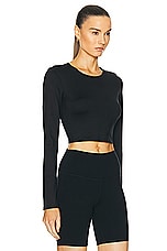 alo Alosoft Crop Finesse Long Sleeve Top in Black, view 2, click to view large image.