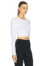 alo Alosoft Crop Finesse Long Sleeve Top in White, view 2, click to view large image.