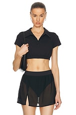 alo Cropped Prestige Polo Top in Black, view 1, click to view large image.