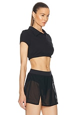 alo Cropped Prestige Polo Top in Black, view 2, click to view large image.