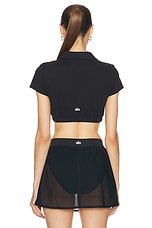 alo Cropped Prestige Polo Top in Black, view 3, click to view large image.