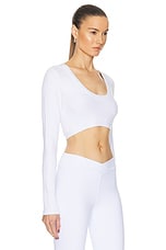 alo Seamless Ribbed Cropped Serene Long Sleeve Top in White, view 2, click to view large image.