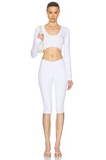 alo Seamless Ribbed Cropped Serene Long Sleeve Top in White, view 4, click to view large image.