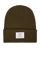 ALPHA INDUSTRIES Essential Beanie in Olive, view 1, click to view large image.