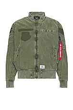 ALPHA INDUSTRIES L-2b Rip And Repair Flight Jacket in Og-107 Green, view 1, click to view large image.