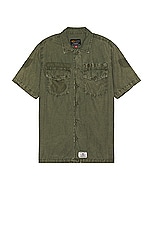 ALPHA INDUSTRIES Short Sleeve Washed Fatigue Shirt Jacket in Og-107 Green, view 1, click to view large image.