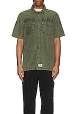 ALPHA INDUSTRIES Short Sleeve Washed Fatigue Shirt Jacket in Og-107 Green, view 4, click to view large image.