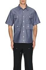 ALPHA INDUSTRIES Short Sleeve Multi Pocket Shirt in Replica Blue, view 3, click to view large image.