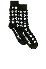 Alexander McQueen Skull Short Sock in Black & Ivory, view 1, click to view large image.