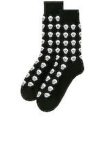 Alexander McQueen Skull Short Sock in Black & Ivory, view 2, click to view large image.