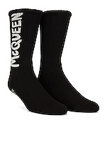 Alexander McQueen Socks Graffiti in Black & Ivory, view 1, click to view large image.