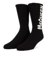 Alexander McQueen Socks Graffiti in Black & Ivory, view 3, click to view large image.