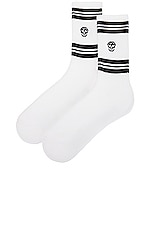 Alexander McQueen Socks Stripe in White & Black, view 2, click to view large image.