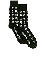 Alexander McQueen Short Skull Socks in Black & Ivory, view 1, click to view large image.