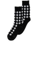 Alexander McQueen Short Skull Socks in Black & Ivory, view 2, click to view large image.