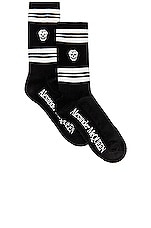 Alexander McQueen Skull Stripe Socks in Black & Ivory, view 1, click to view large image.
