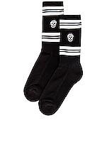 Alexander McQueen Skull Stripe Socks in Black & Ivory, view 2, click to view large image.