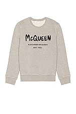 Alexander McQueen Graffiti Print Sweatshirt in Pale Grey, view 1, click to view large image.