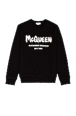 Alexander McQueen Graffiti Print Sweatshirt in Black & Ivory, view 1, click to view large image.