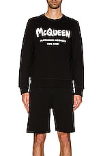 Alexander McQueen Graffiti Print Sweatshirt in Black & Ivory, view 3, click to view large image.